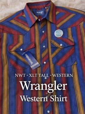 Wrangler Western Shirt NWT XLT Tall Pearl Snap Striped Cowboy Rodeo Vintage